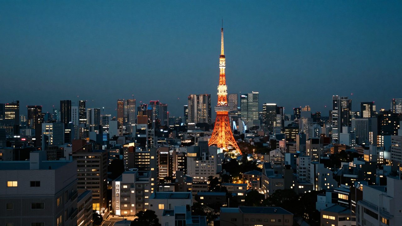 Tokyo skyline at dusk viewed from a rooftop